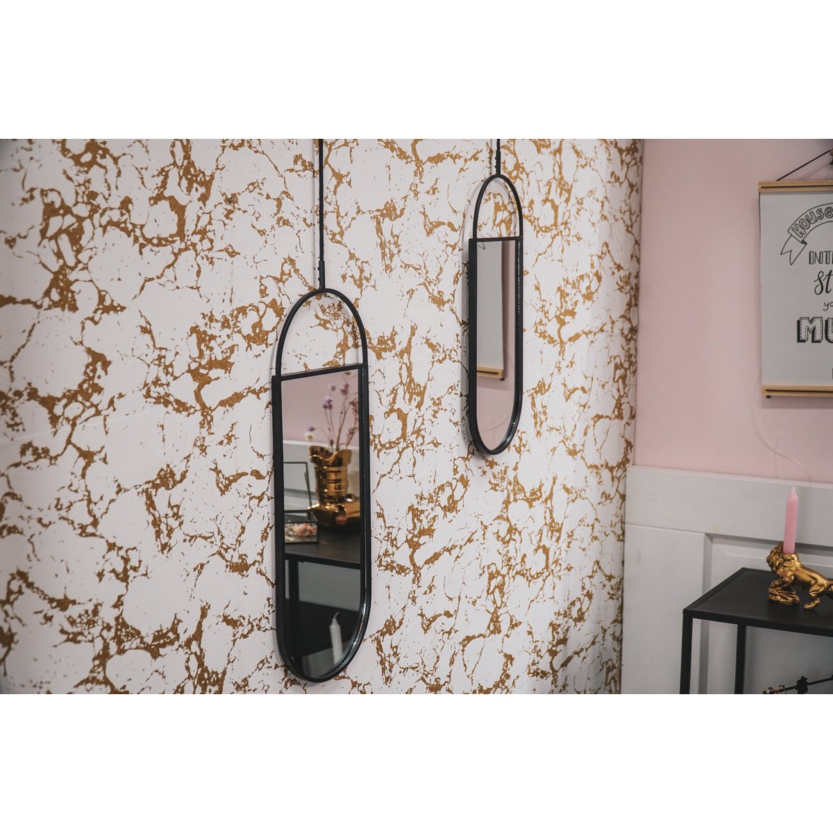 Mirror - Ronde wandspiegels - metaal - zwart - 22x60 | 9x50cm