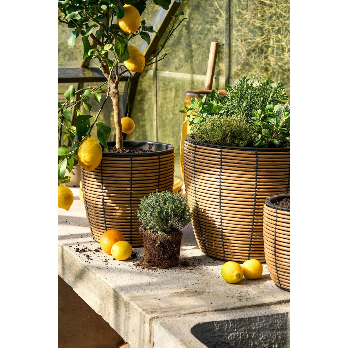 Durban Bloempot Buiten - Set van 3 - Gerecycled Plastic - Bruin