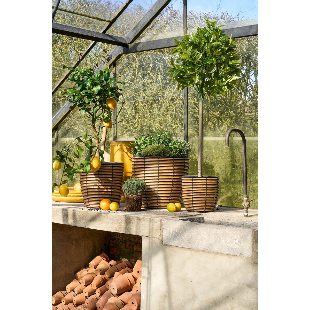 Durban Bloempot Buiten - Set van 3 - Gerecycled Plastic - Bruin